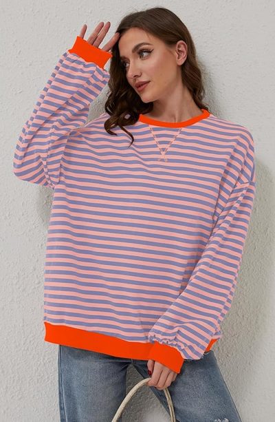 Liliane™ - Levendig Gestreepte Oversized Trui met Accenten