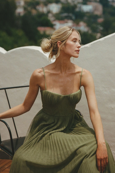 Elodie Plissé Tulle Corset Midi Jurk