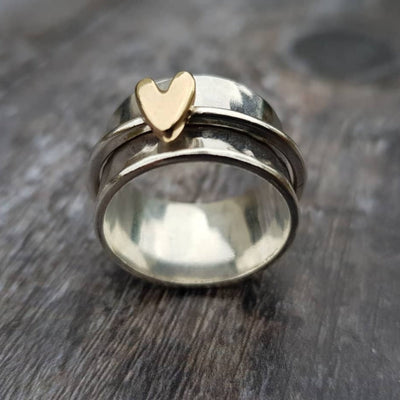 Mely - Zilveren ring met gouden hart