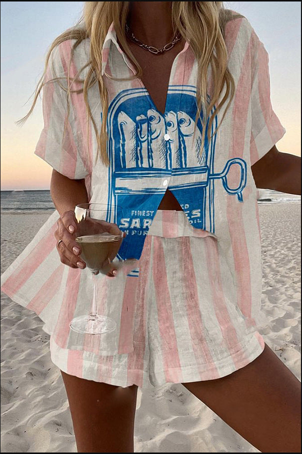 Silava™ | Korte linnen set met sardineprint