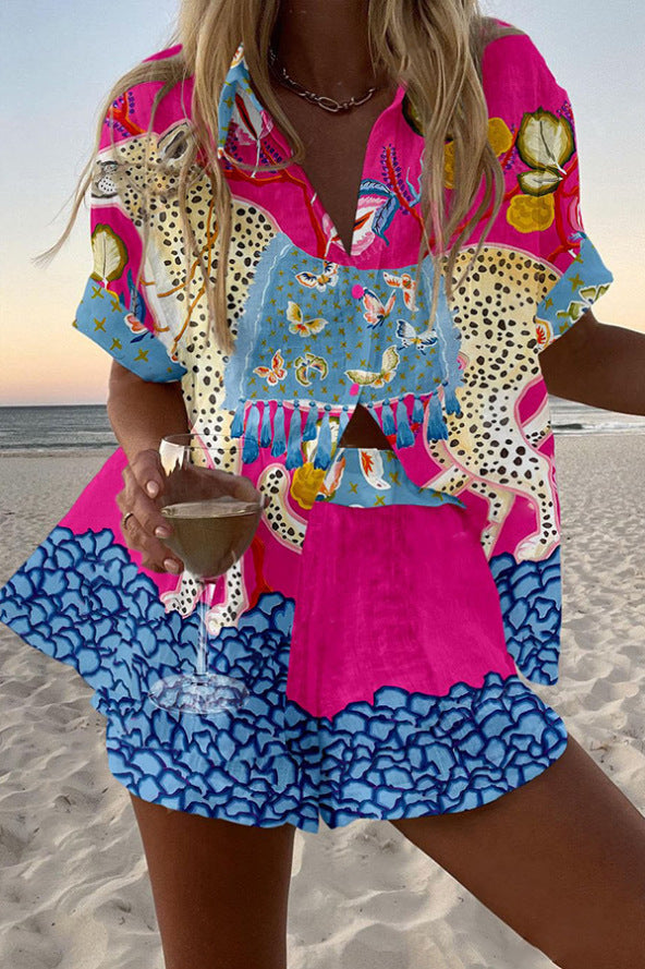 Belina™ | Korte linnen set met vlinderprint