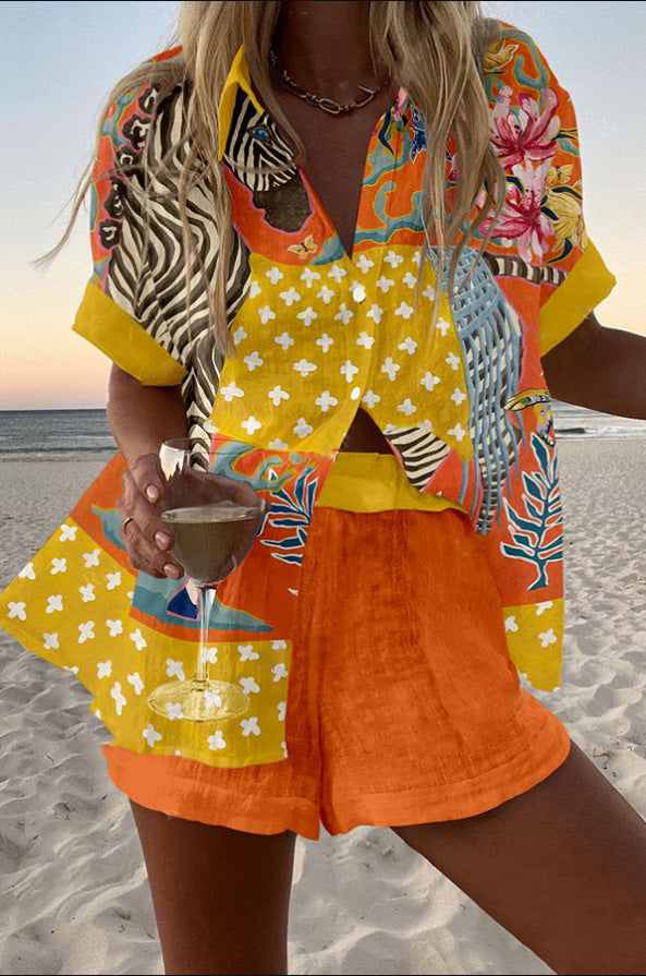 Norellia™ | Korte linnen set met stippenprint