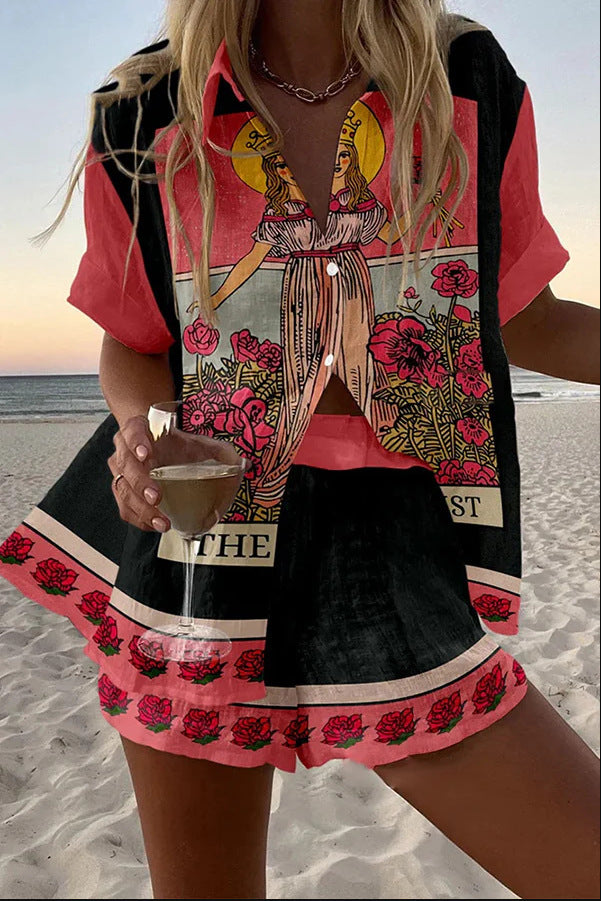 Yseline™ | Korte set van ongebleekt linnen in roze