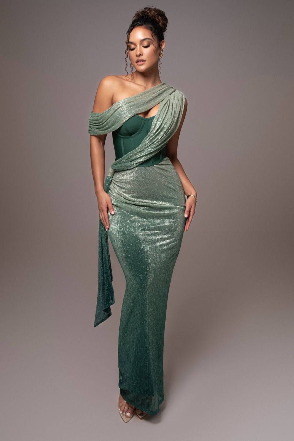 Celestina | Lange Gouden Jurk met Corset en Elegante Drapage