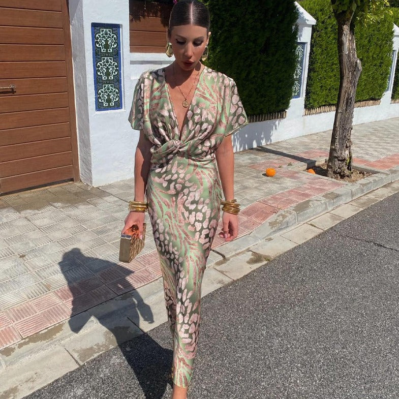 Roxane™ | Lange jurk met gedraaid V-hals