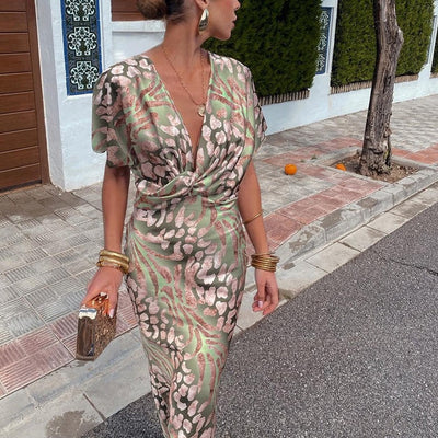 Roxane™ | Lange jurk met gedraaid V-hals