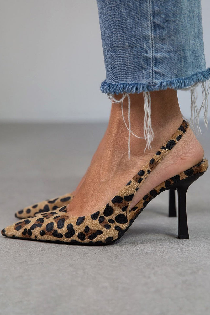 Liorina | Kaki lederen pumps met leopardprint en puntige neus