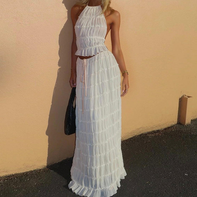 Odalys™ | Boho Rimpel Halter Rugloos Maxi Set