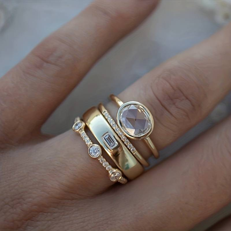 Vintage Gouden en Zirkonium Ringenset